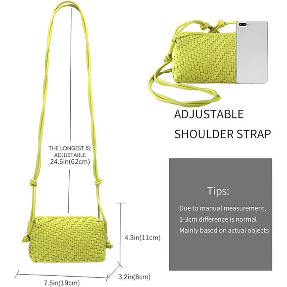 Woven Crossbody Bag Women Vegan Leather Small Purse Adjustable Strap Casual - Picture 5 of 6
